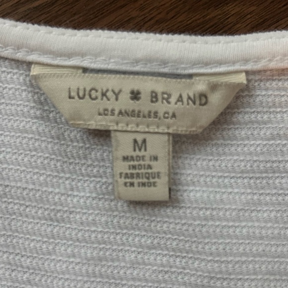 LUCKY BRAND Babydoll Peplum Tank Top Twisted V Neck Ribbed Ivory Casual Y2K | M - Picture 2 of 10